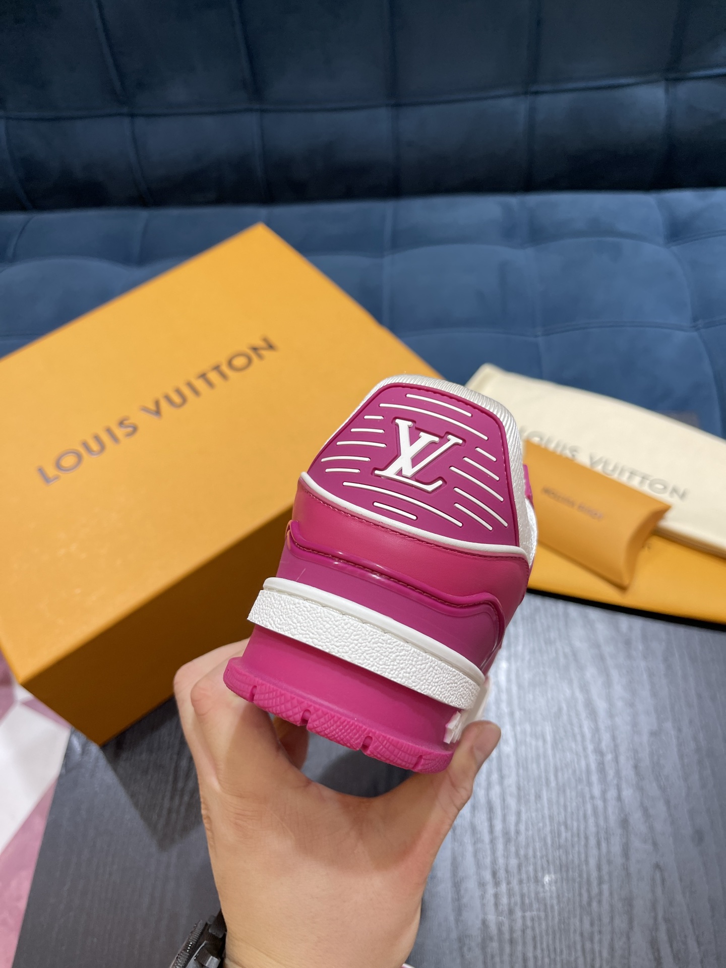 Louis Vuitton Trainer Sneaker White Fuchsia Pink Leather Low‑top Unisex Casual Shoes