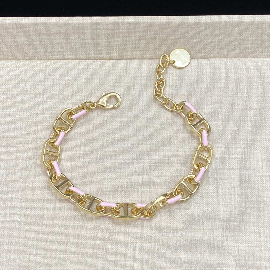TOP Christian Dior Logo Bracelet + Necklace Set - Gold