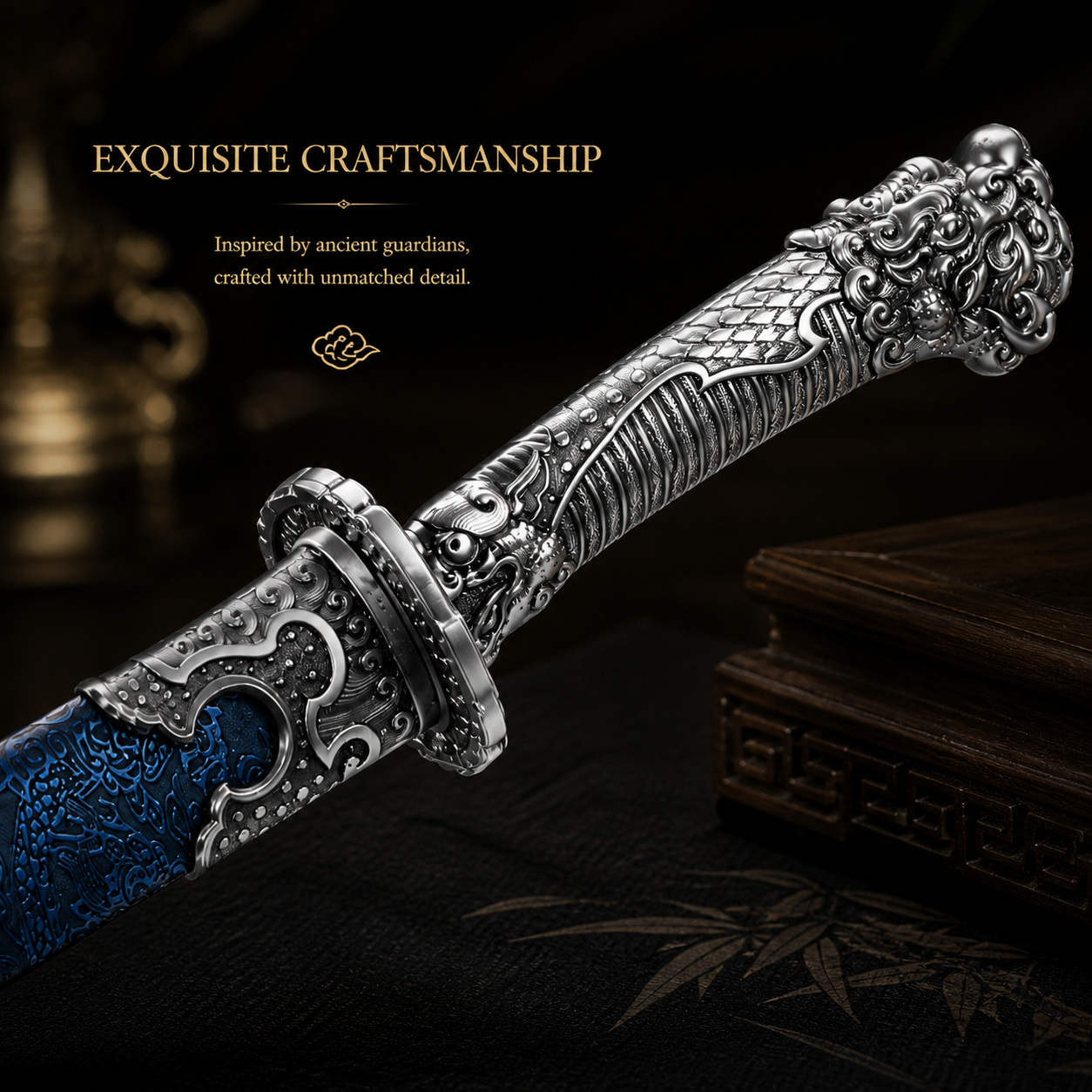 Blue Imperial Chinese Scimitar - Unsharpened Adult Decorative Collectible Prop