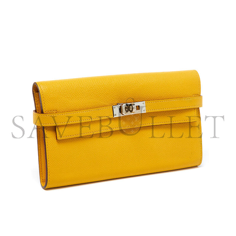 HERMES JAUNE EPSOM LEATHER KELLY LONGUE WALLET PALLADIUM HARDWARE 101700 (20*12*2cm)