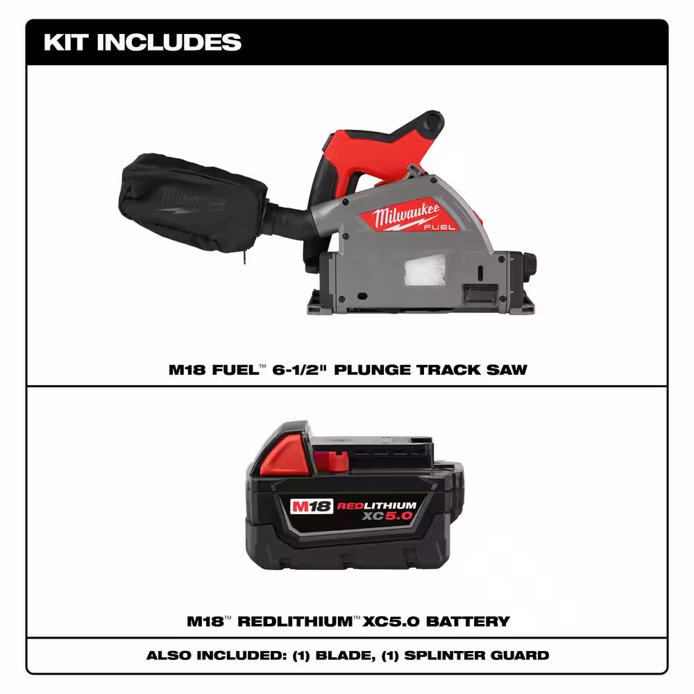 M18 FUEL 18V Lithium-Ion Cordless Brushless 6-1/2 in. Plunge Cut Track Saw w/5.0 Ah Battery