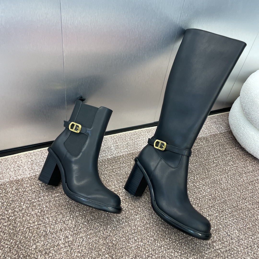 TOP Christian Dior 7cm High Heel Montaigne Knight Short/Long Boots - Black