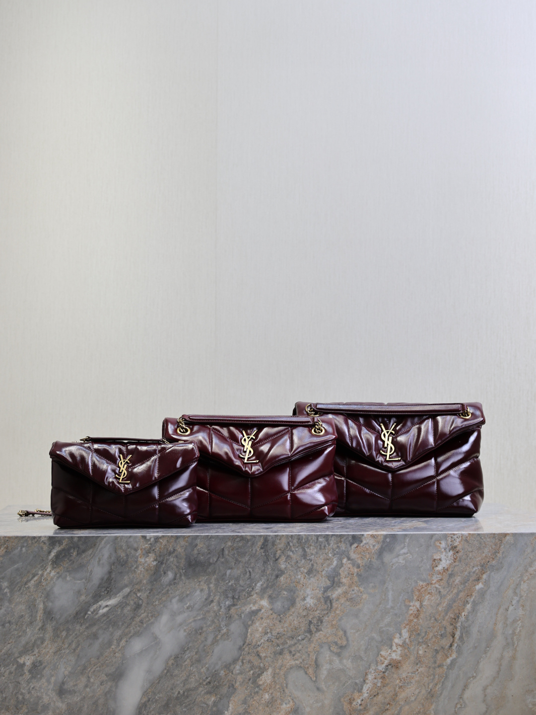 TOP Yves Saint Laurent YSL Loulou Puffer Bag Wax Leather 23cm/29cm/35cm - Dark Red