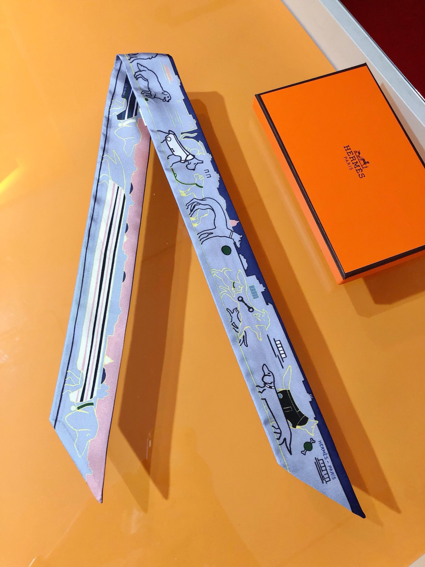 TOP HERMES Les Chiens Parisiens Twilly scarf 5x86cm - 4 Color