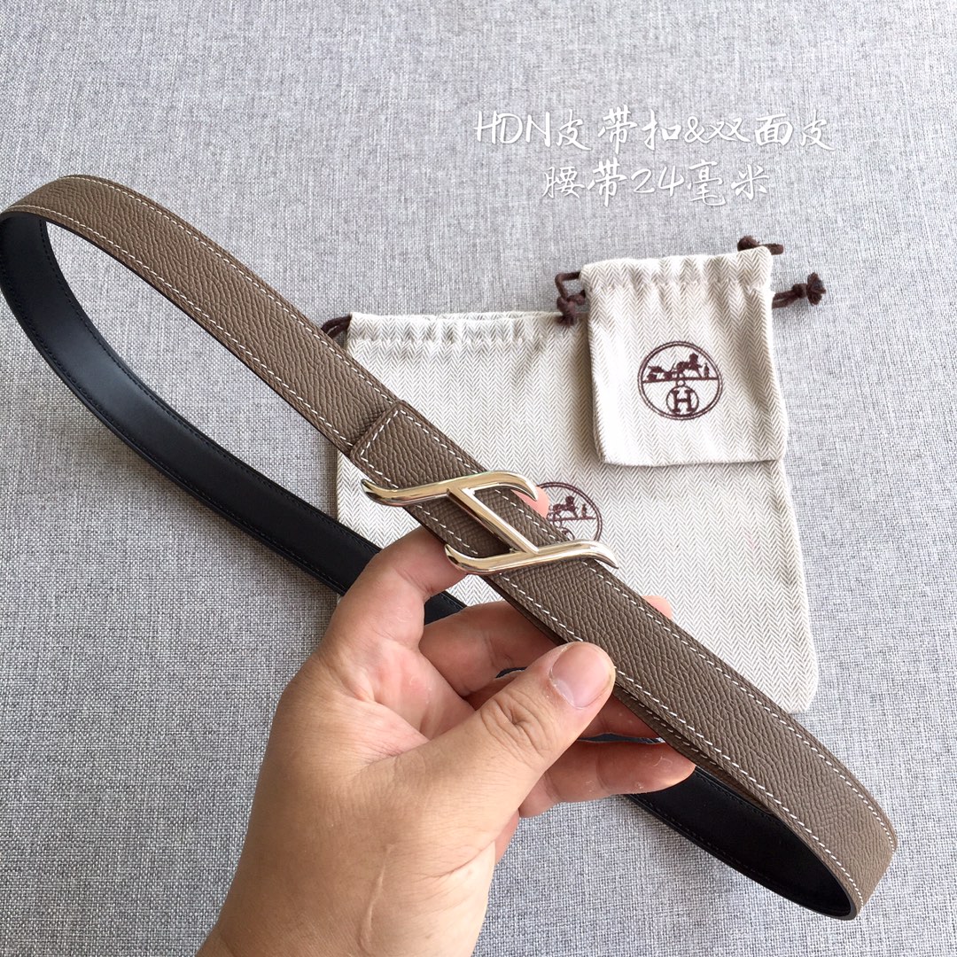 TOP HERMES 2.5cm Reversible Waist Belt - Gray