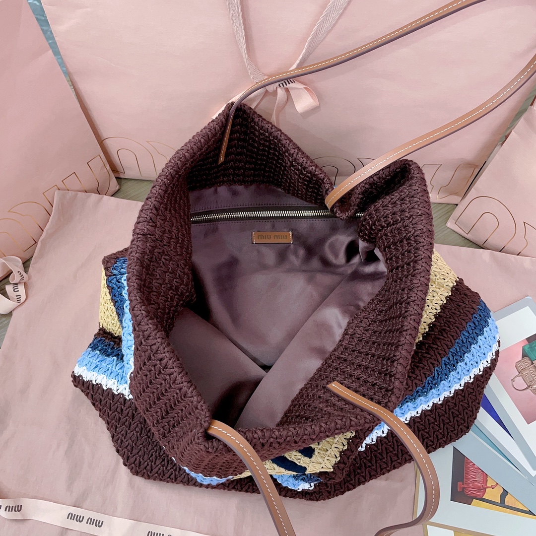 TOP Miu Miu Raffia Grass Woven Tote Bags 40 x 34 x 16 cm - 2 Colour