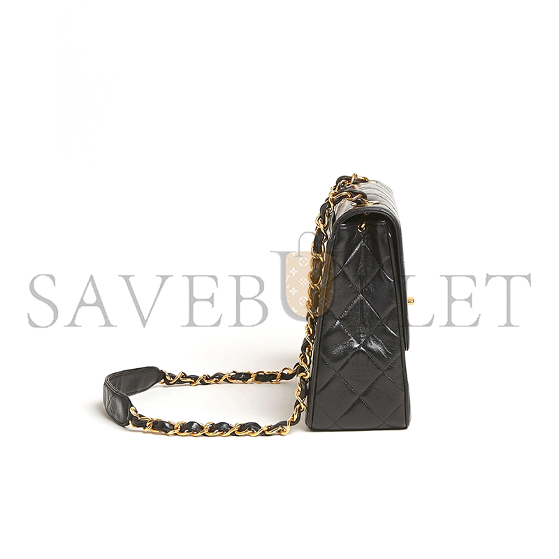 CHANEL CLASSIC FLAP BAG DECA SQUARED LAMBSKIN BLACK (25*20*9cm)