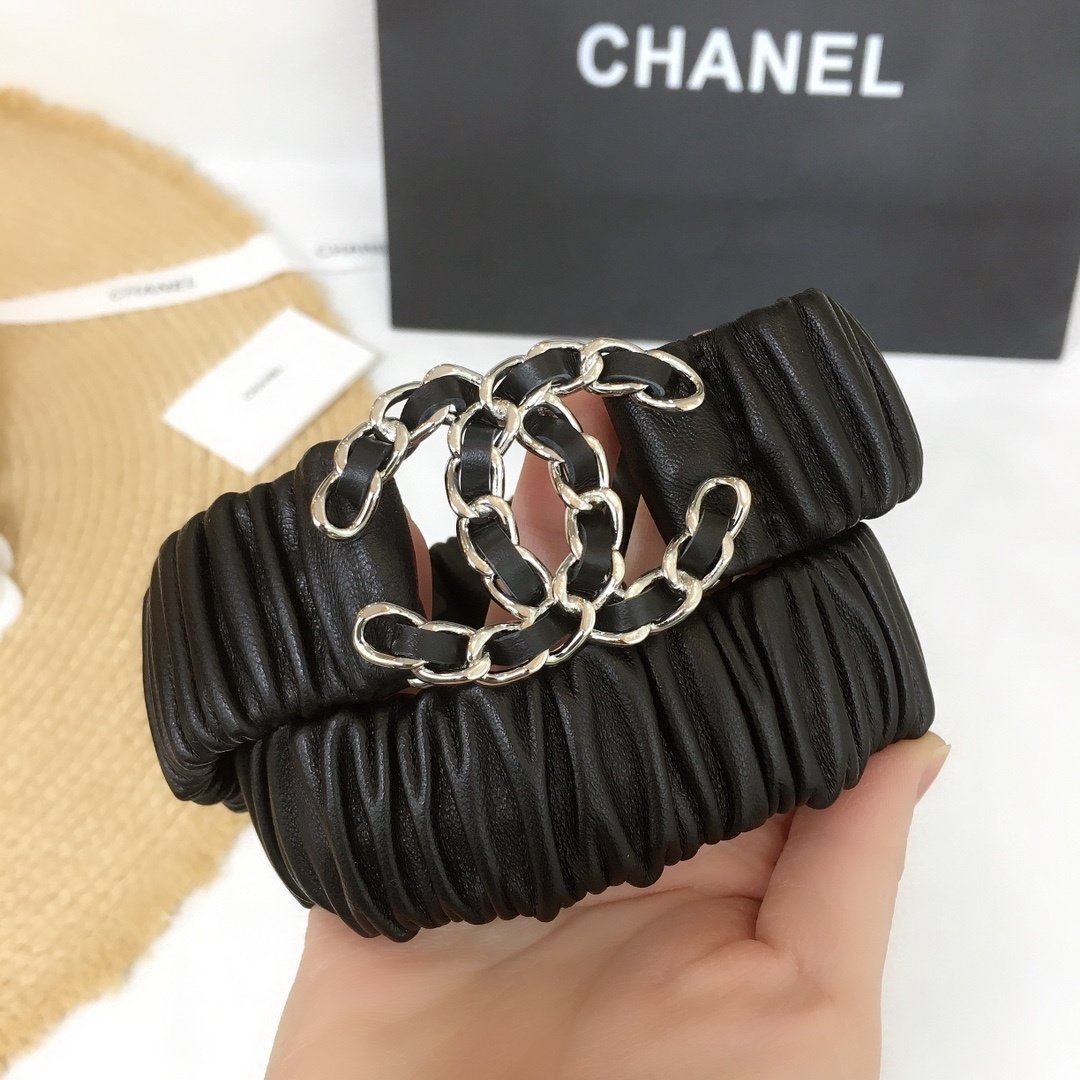 Chanel Belt With Double C Buckle Black Silver-Tone Metal and Strass Women Belt 30MM