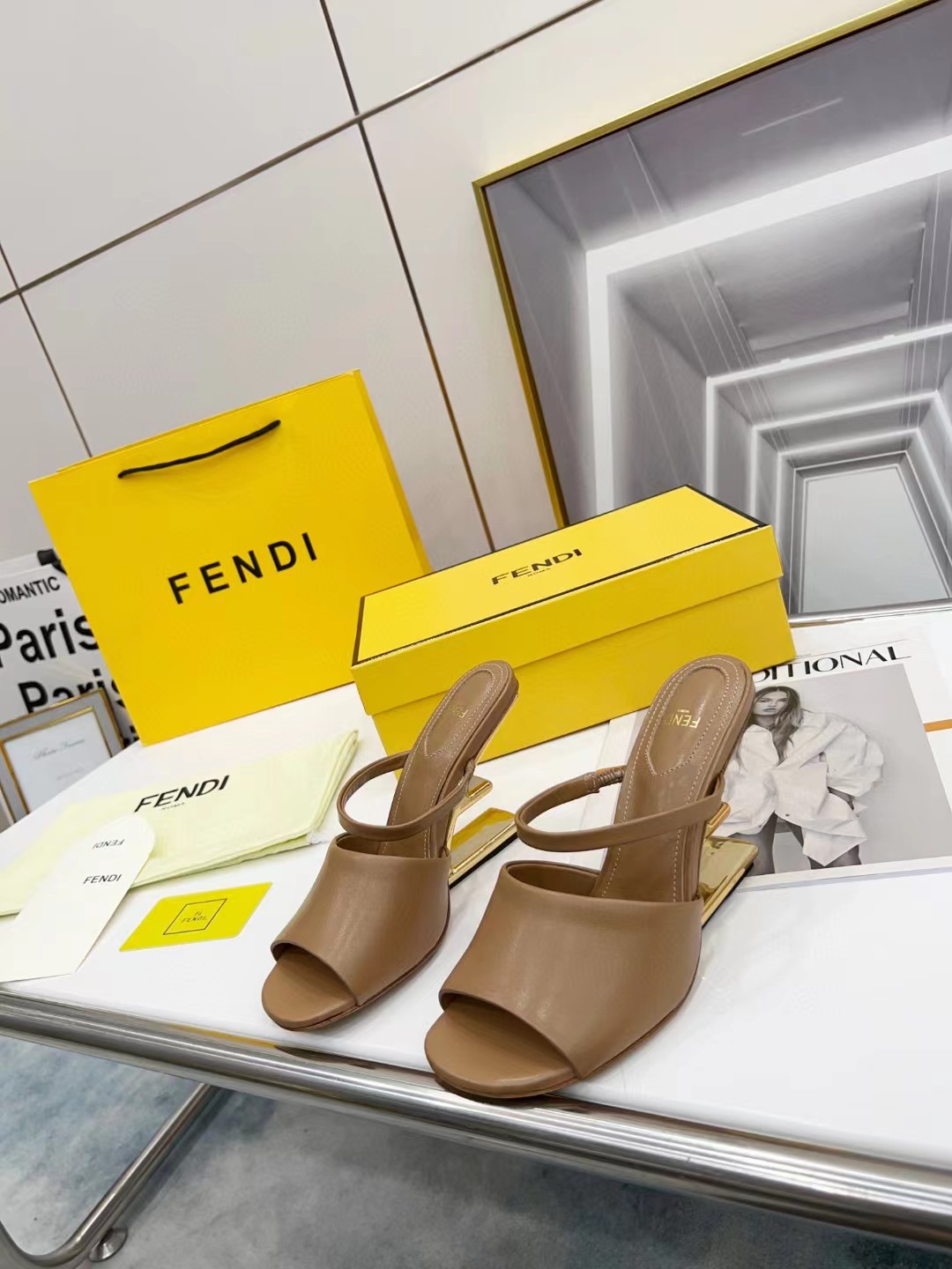 TOP FENDI First High Heel - Tan