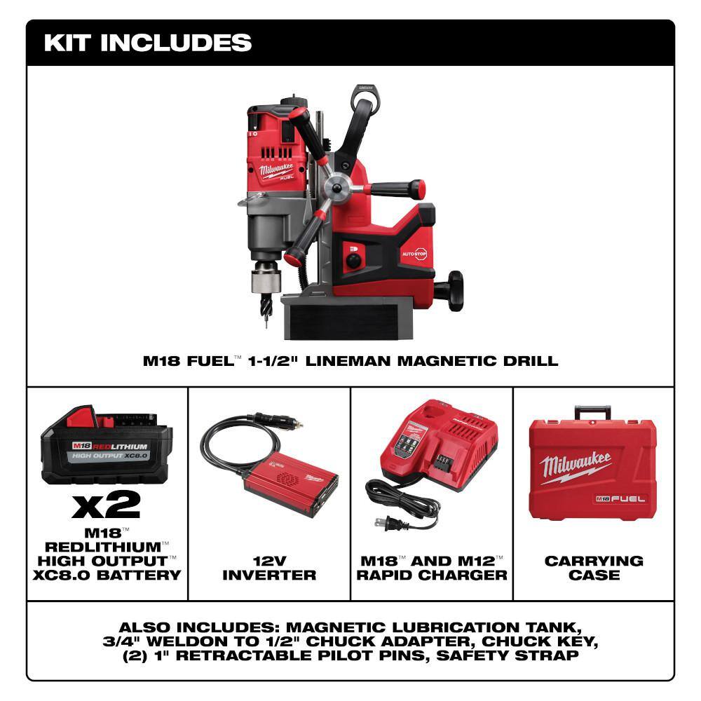 M18 FUEL 18V Lithium-Ion Brushless Cordless 1-1/2 in. Lineman Magnetic Drill High Demand Kit w/ Two 8.0Ah Batteries