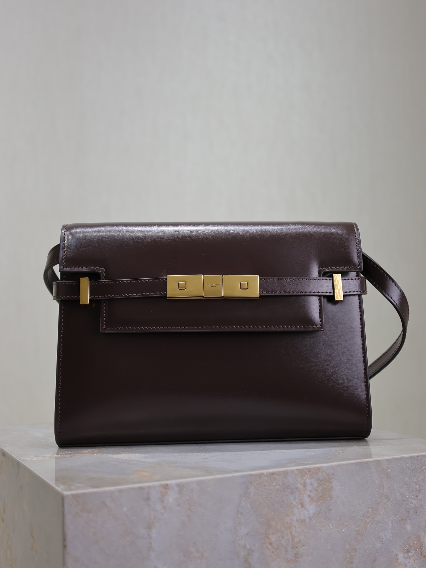 TOP Yves Saint Laurent YSL Manhattan Shoulder Bag  24x17.5x6cm - Brown&GHW