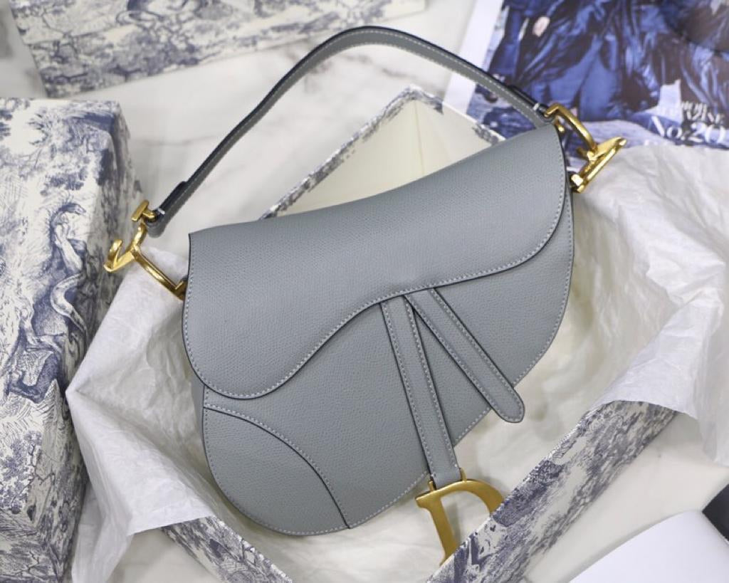 TOP Christian Dior Saddle Bag Grained Calfskin Small - GREY