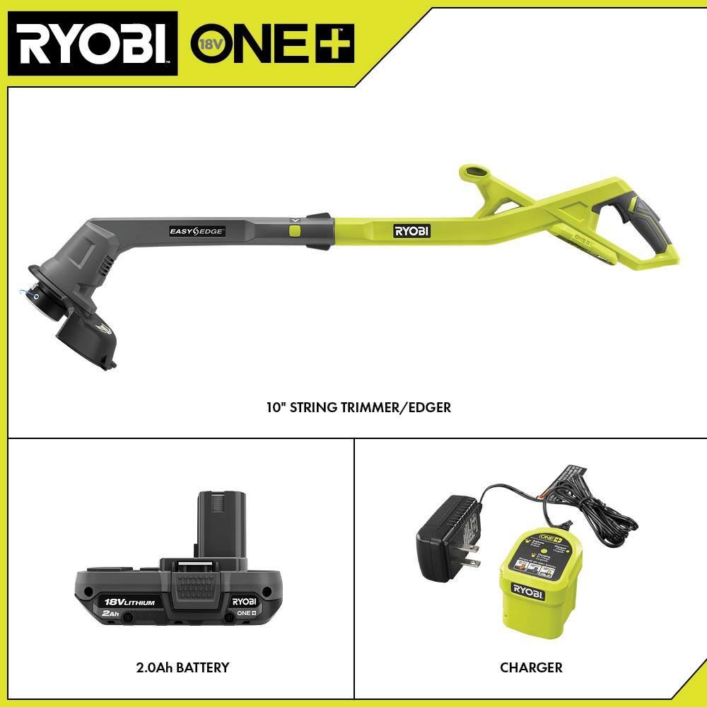 ONE+ 18V 10 in. Cordless Battery String Trimmer/Edger with 2.0 Ah Battery and Charger