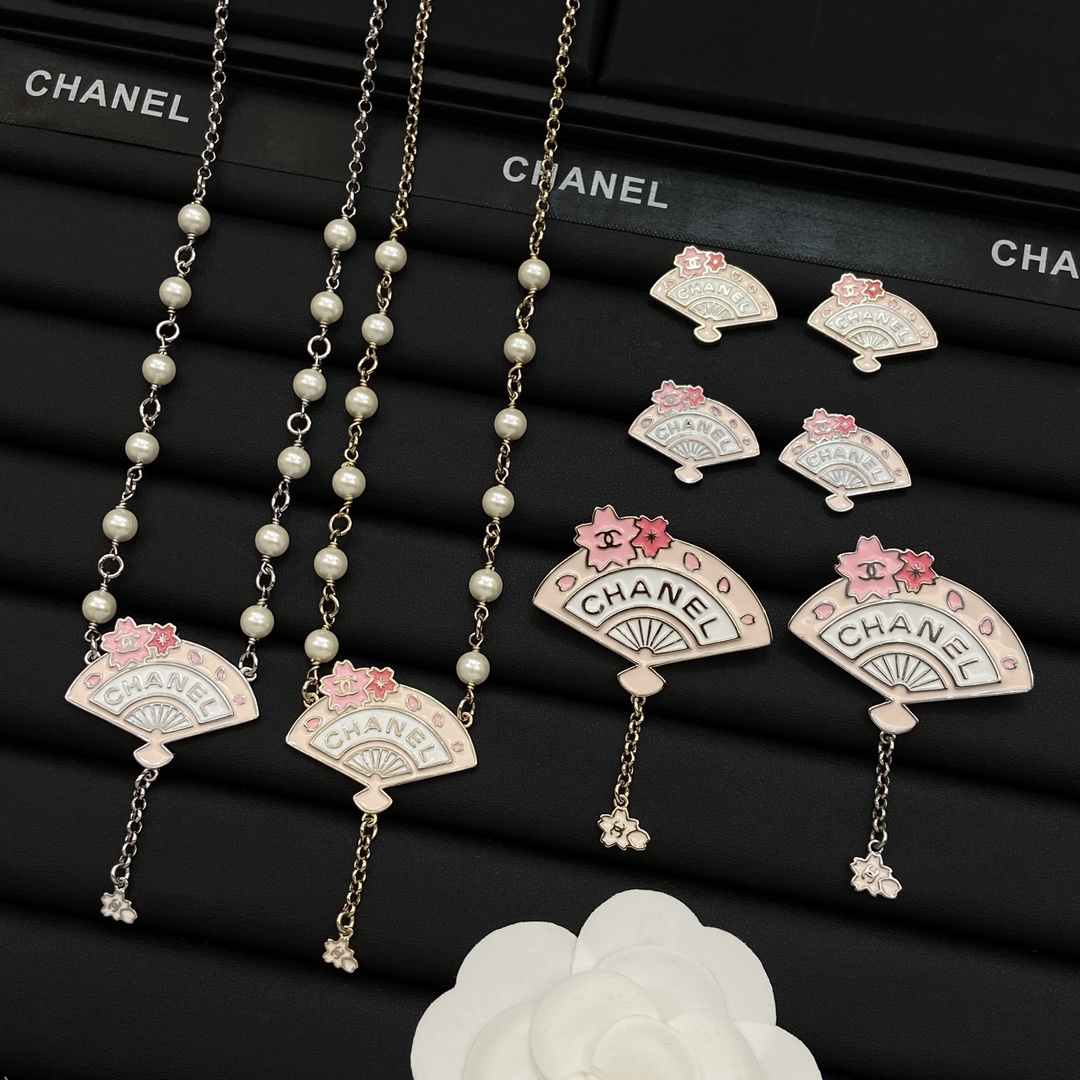 TOP CHANEL Necklace Earrings Brooch Set - 2 Color