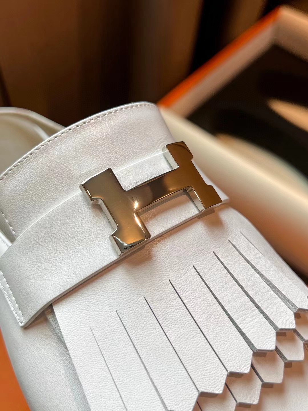 TOP HERMES Nappa Leather Mules - White