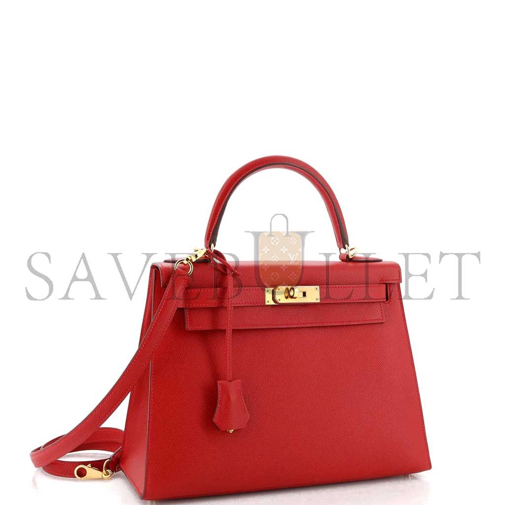 HERMÈS KELLY HANDBAG ROUGE VIF EPSOM WITH GOLD HARDWARE 28 (28*22*10cm)