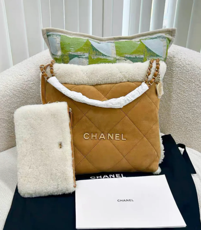 TOP CHANEL 23B 22 Shearling Hobo Bag 39-42-8cm - Brown