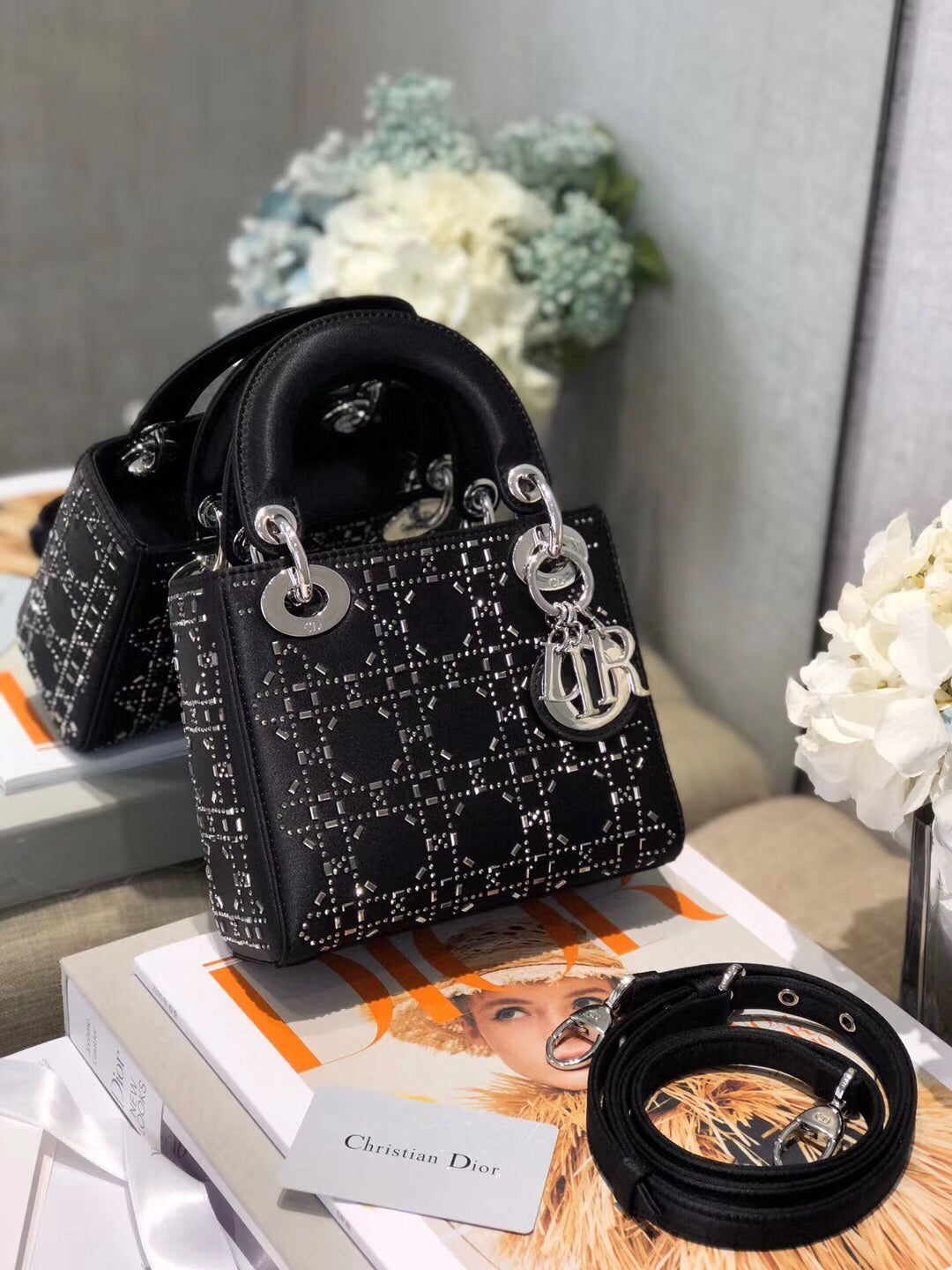 TOP Christian Dior Lady Christian Dior Bag Crystal Cannage Mini - Black