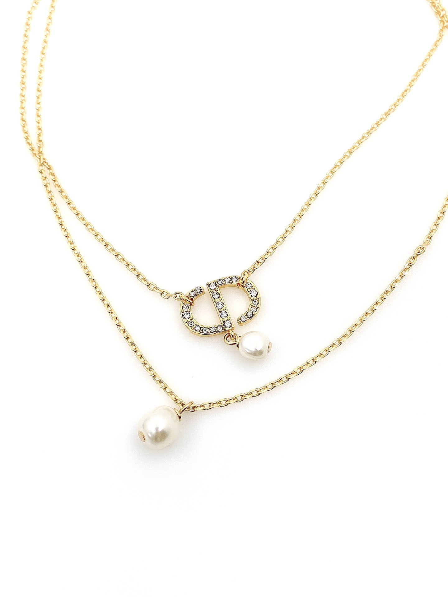 TOP Christian Dior Pearl CD Necklace - Gold
