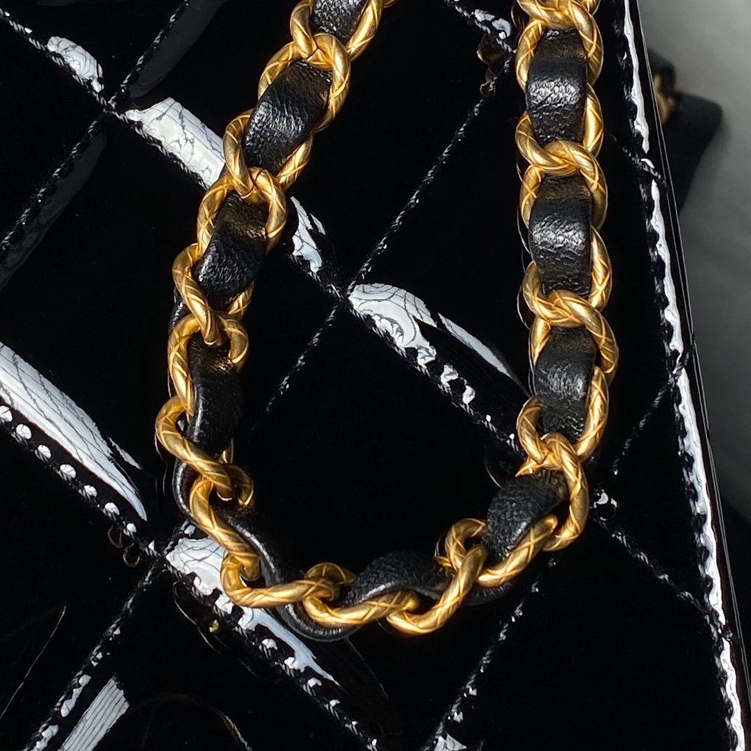 TOP CHANEL Patent Leather Bag 13×18×8cm/17×21×8.5cm - GHW - Black