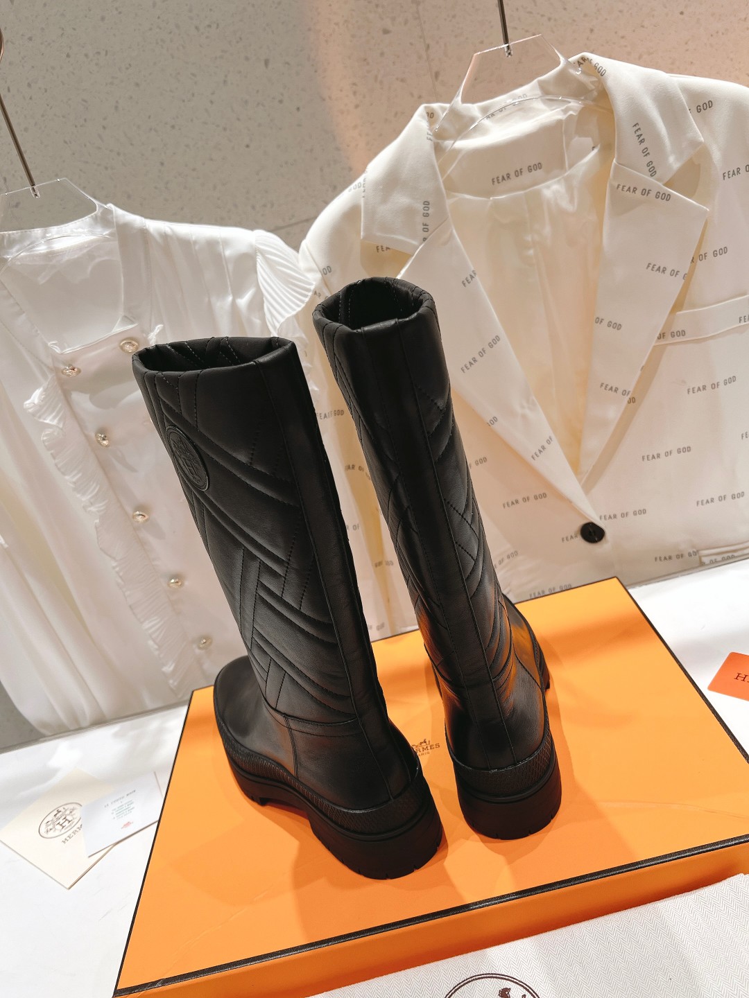 TOP HERMES Autumn And Winter H Family Classic Series Thick Bottom Boots - Black