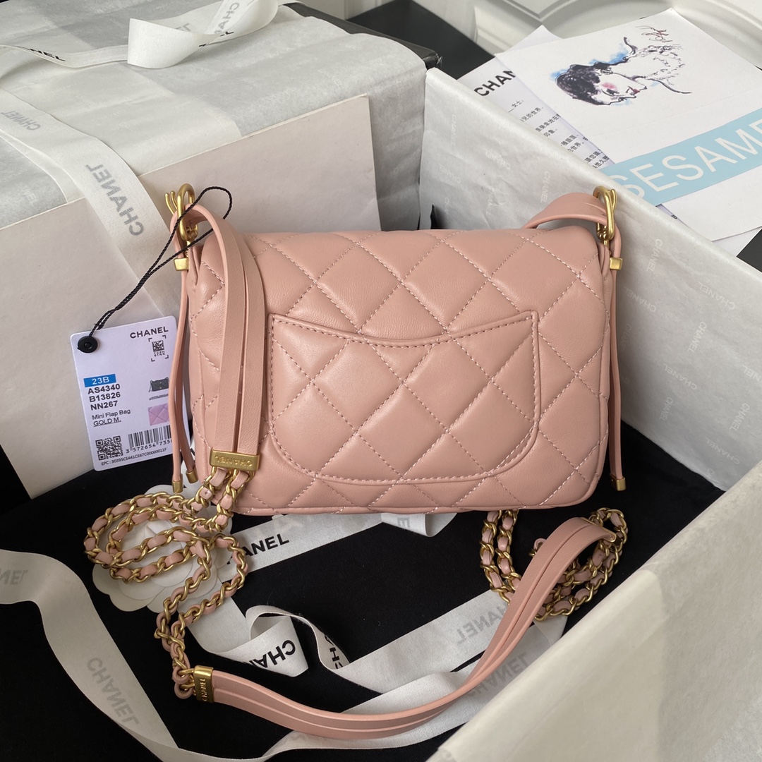 TOP CHANEL Flap Bag 12.5X19X6cm - Pink & GHW