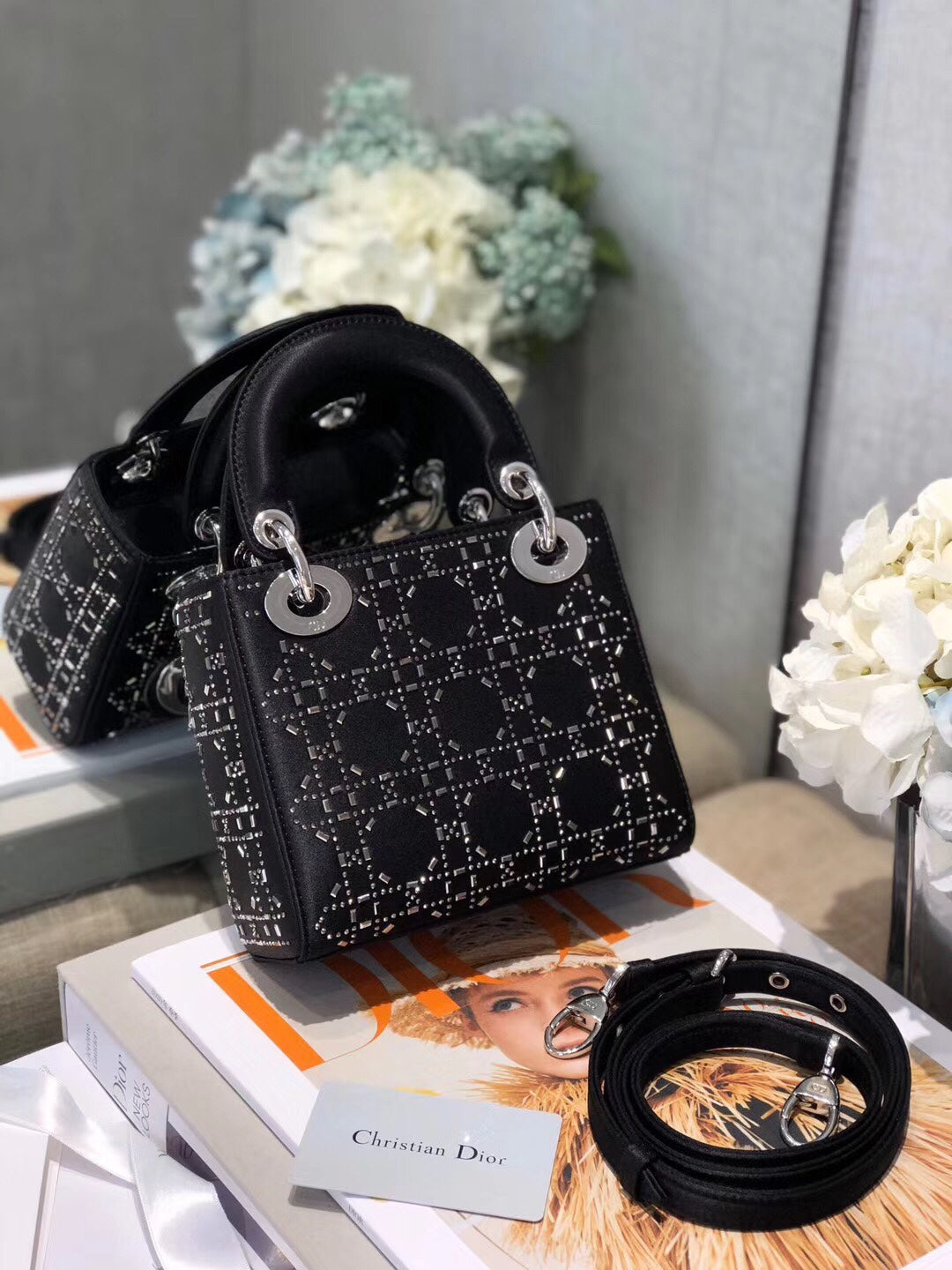 TOP Christian Dior Lady Christian Dior Bag Crystal Cannage Mini - Black