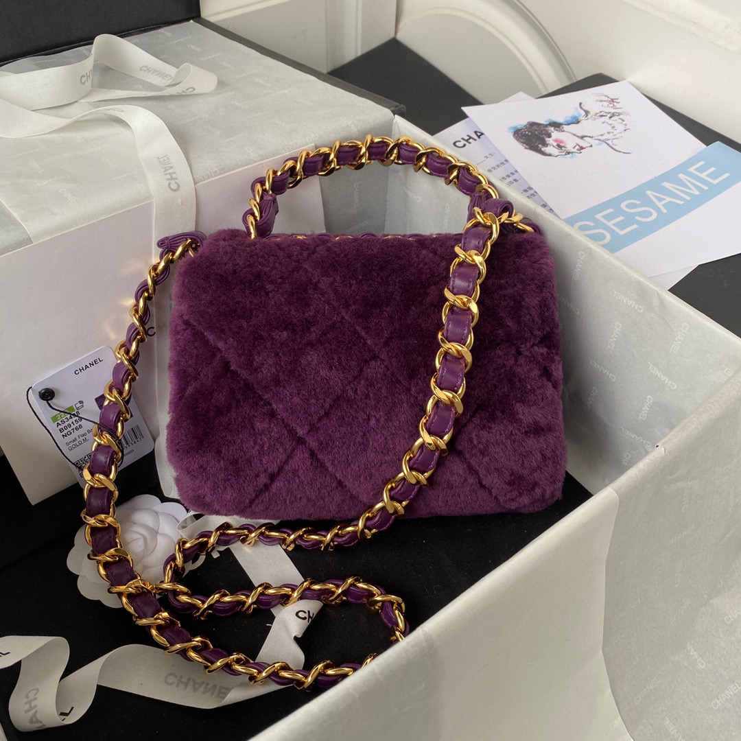 TOP CHANEL CoCo Handle Bag Pluffy Fur 20CM - Purple/Pink/Black/White