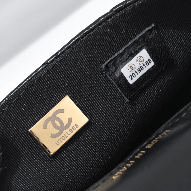 TOP CHANEL Oil Wax Double C Ultra Mini Bag 10X17.2X3.3cm - Black&GHW