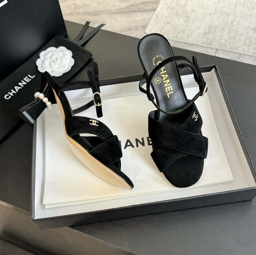 TOP CHANEL Pearl Heel 6.5cm High Heel Sandals - 6 Color