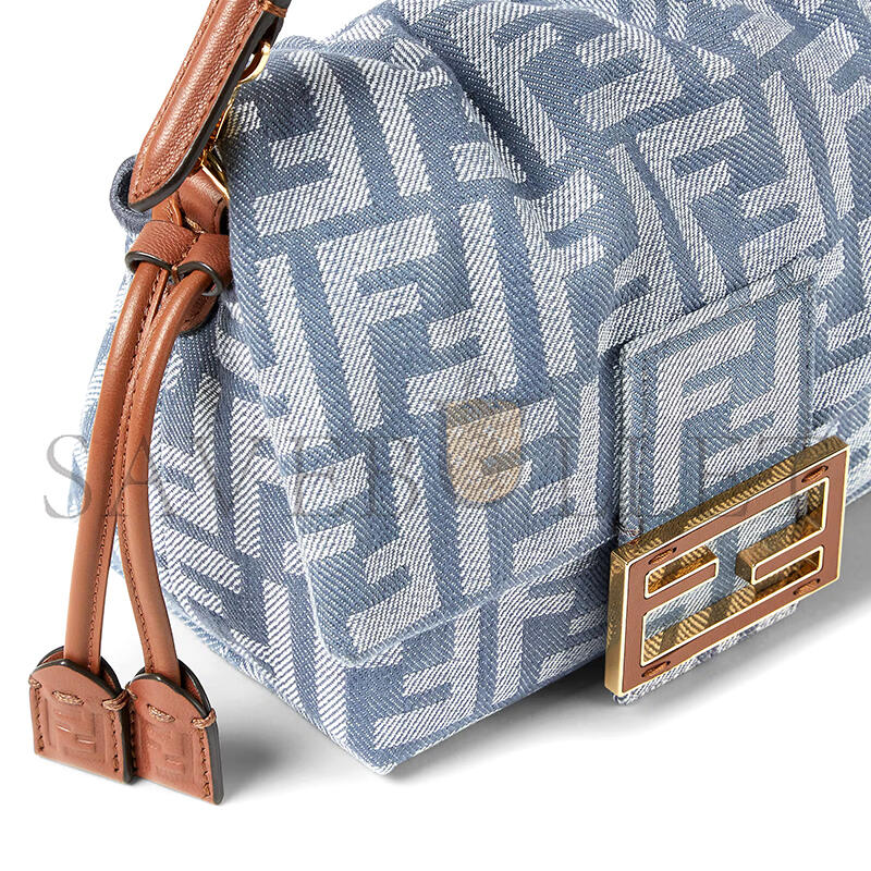FENDI MAMMA BAGUETTE SMALL BLUE DENIM-EFFECT FF JACQUARD MINI-BAG 8BS105AV5WF1SXQ (16*13*10cm)