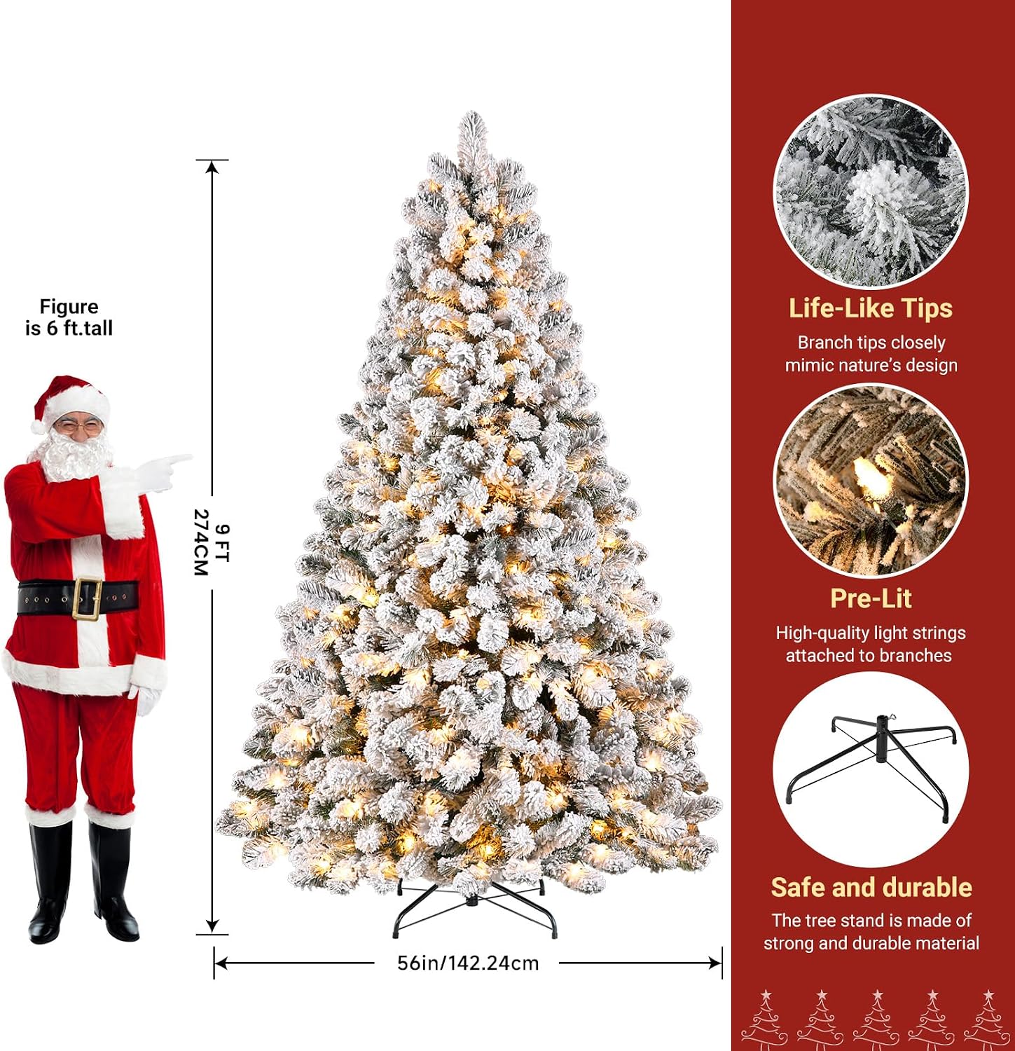 SHareconn 9ft Snow Flocked Spruce Pre-lit Artificial Christmas Tree, White