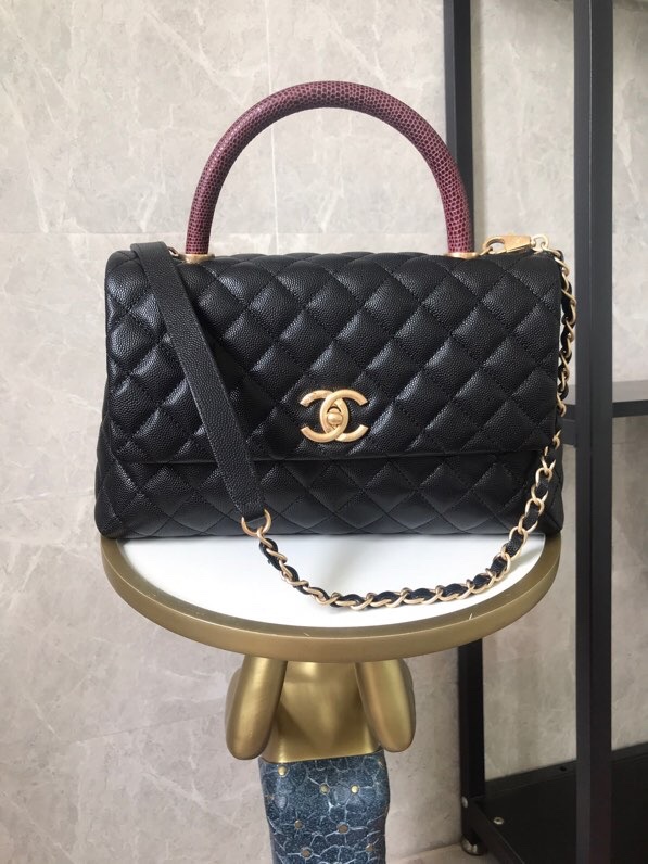TOP CHANEL Calfskin Paired With Jujube Red Lizard Patterned Handle CoCo Handle Bags 18x29X12CM - 3 Colors&GHW