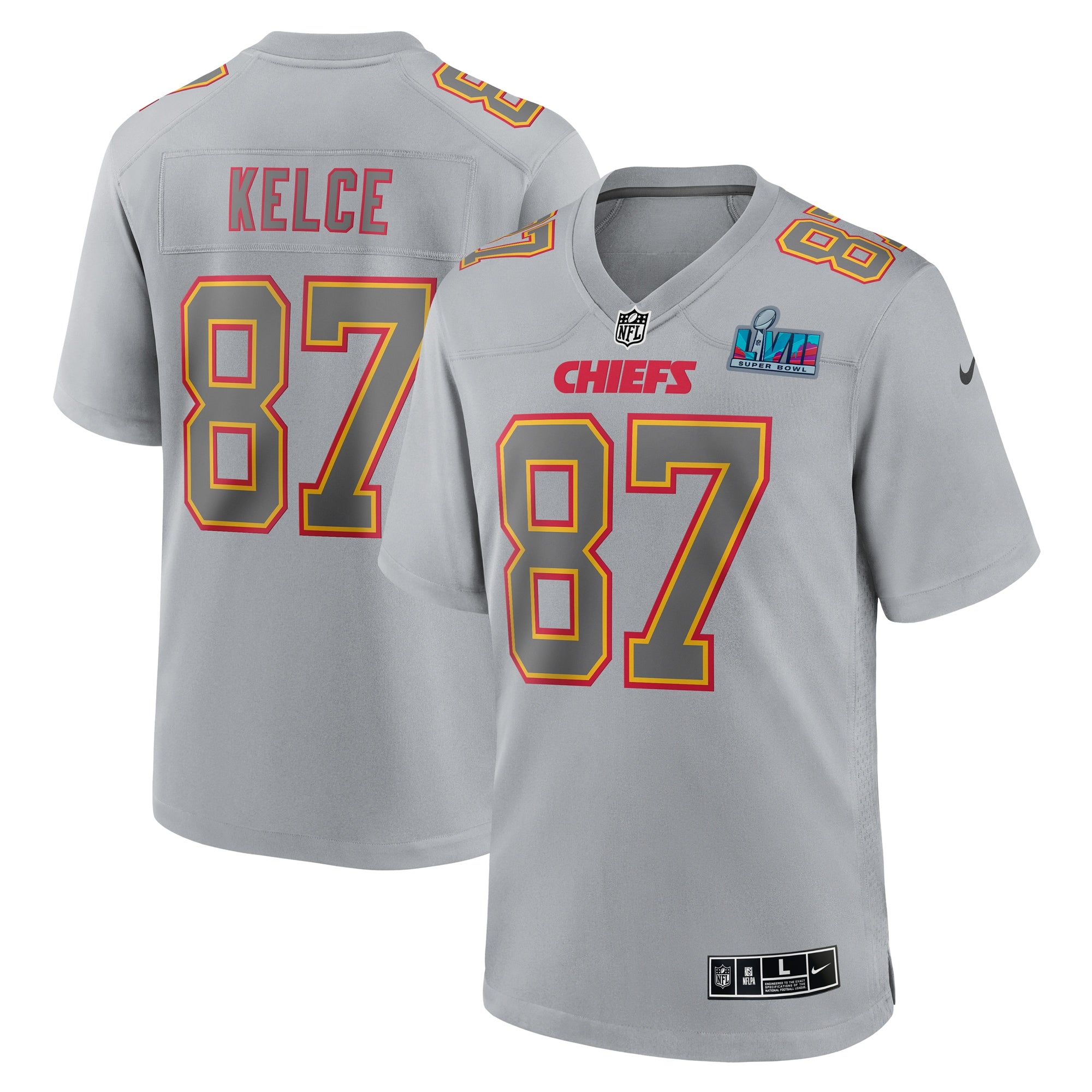 Travis Kelce Kansas City Chiefs  Super Bowl LVII Patch Atmosphere Fashion Game Jersey - Gray