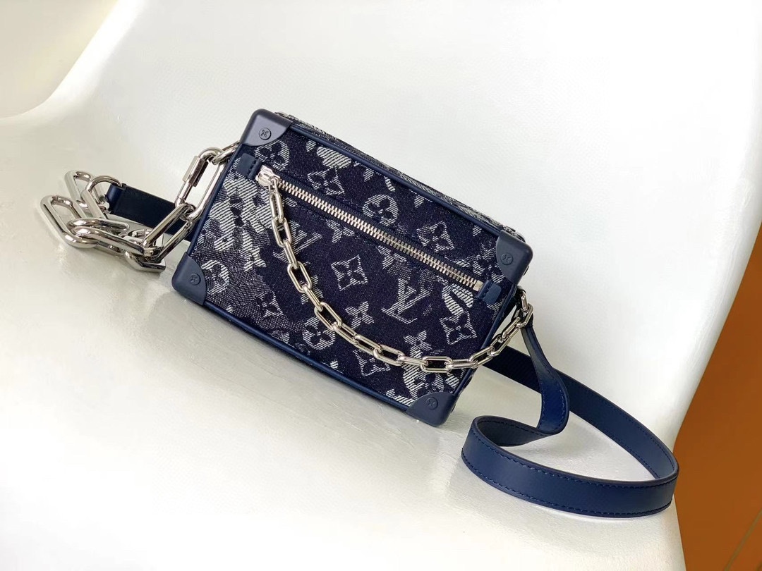 TOP Louis Vuitton LV Mini Soft Trunk Monogram Tapestry Bag 18.5 x 13 x 8 cm-Blue