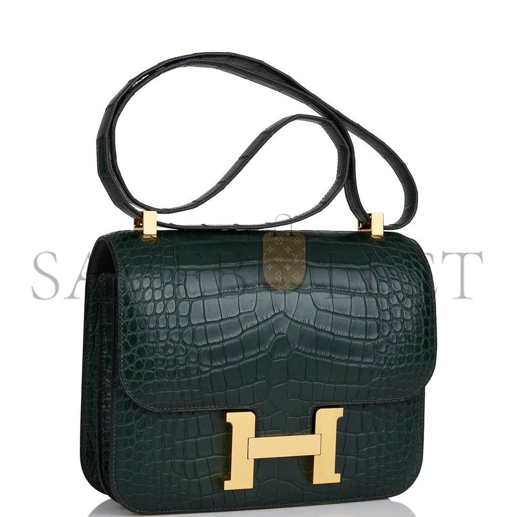 HERMES MASTER CONSTANCE 24 VERT FONCE MATTE ALLIGATOR GOLD HARDWARE (24cm)