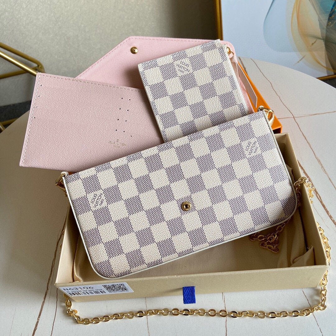 TOP Louis Vuitton LV £V Felicie Pochette Damier Azur 21X12X3cm - Pink
