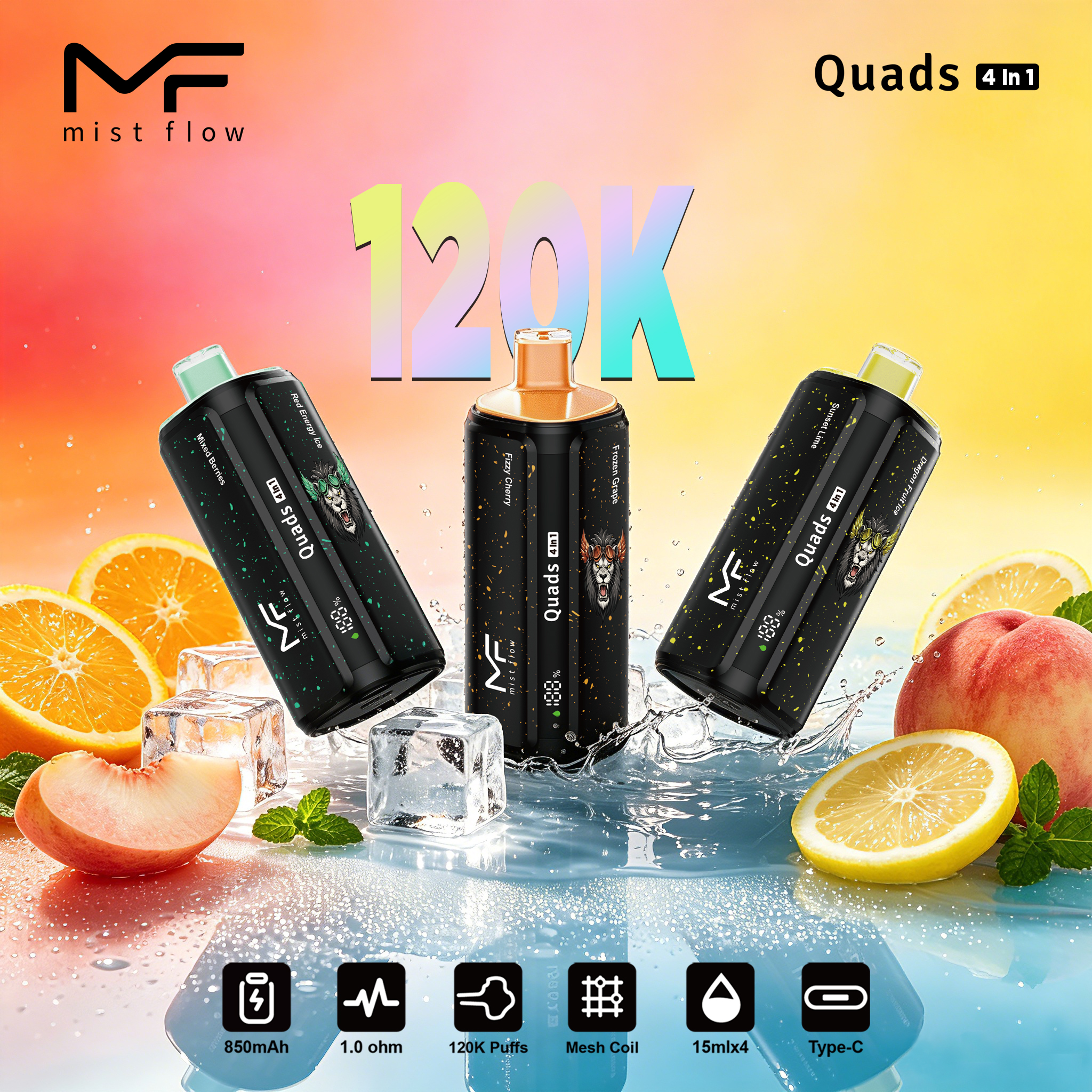 Mist Flow Quads 4 in 1 120K Puffs - 10 Flavors
