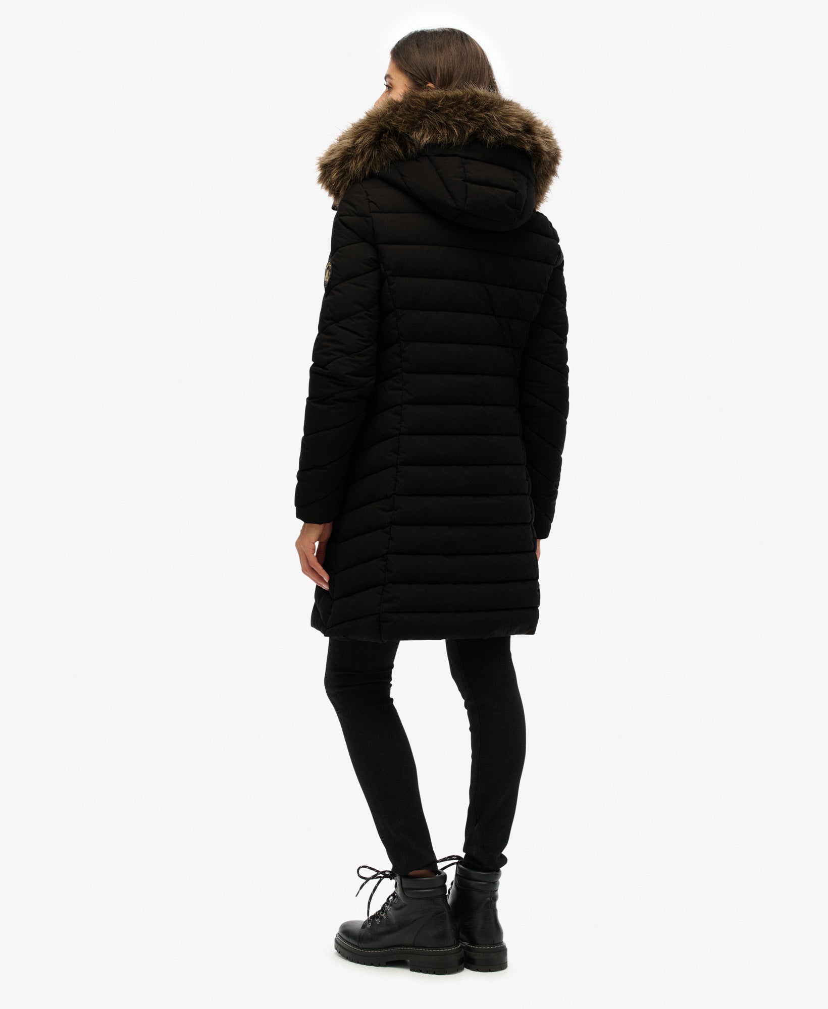 Fuji Faux Fur Hood Mid Length Jacket | Black