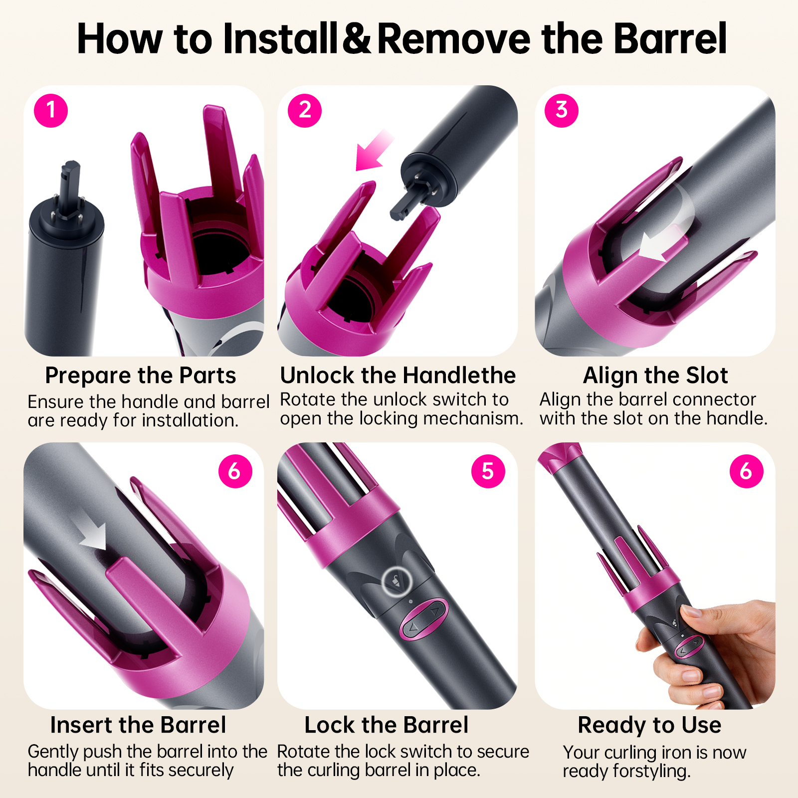 Ecorio Automatic 3 in 1 Hair Curler with 0.75inch/1inch/1.25inch Interchangeable Ceramic Barrels