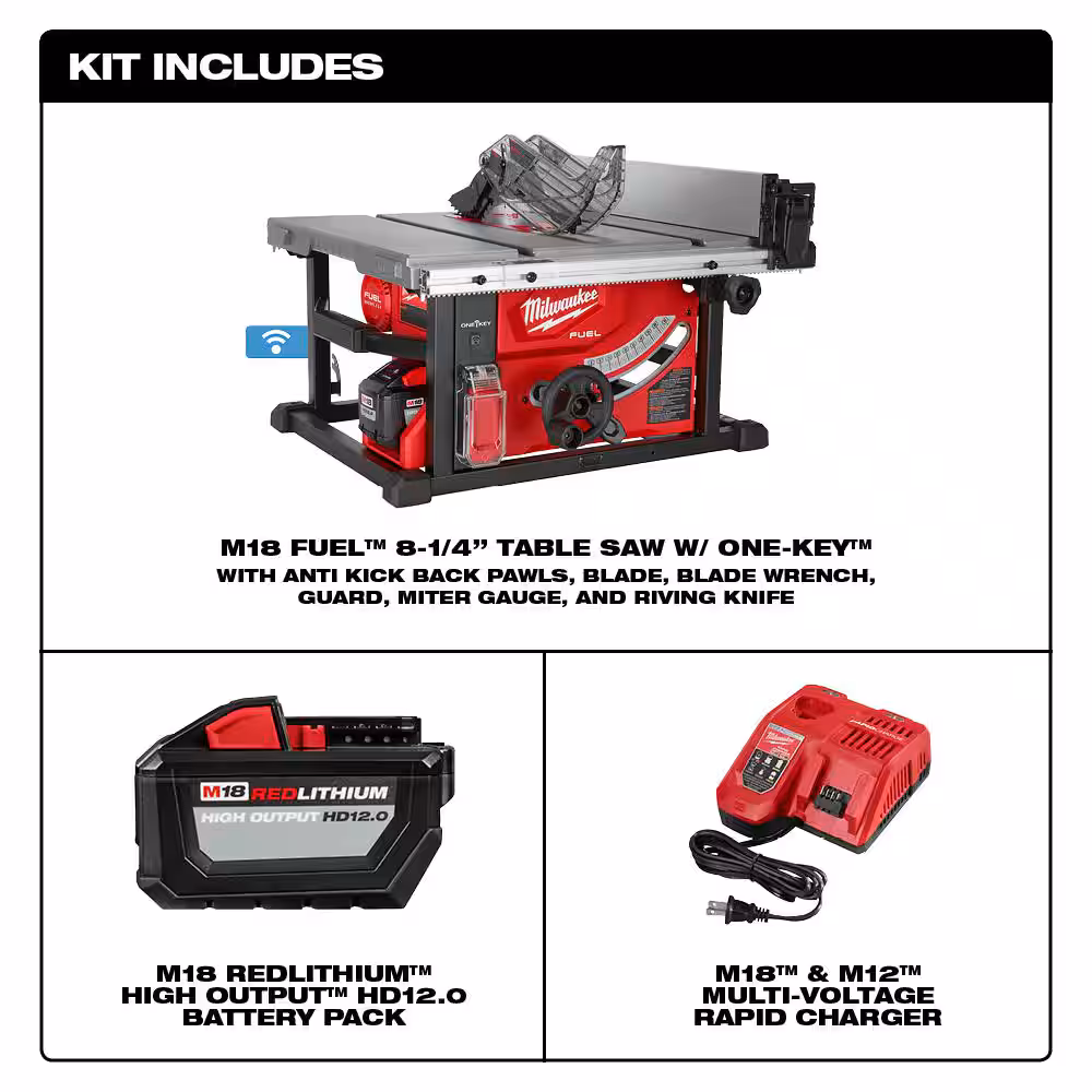 M18 FUEL ONE-KEY 18-Volt Lithium-Ion Brushless Cordless 8-1/4 in. Table Saw Kit with (1) 12.0Ah Battery and Stand