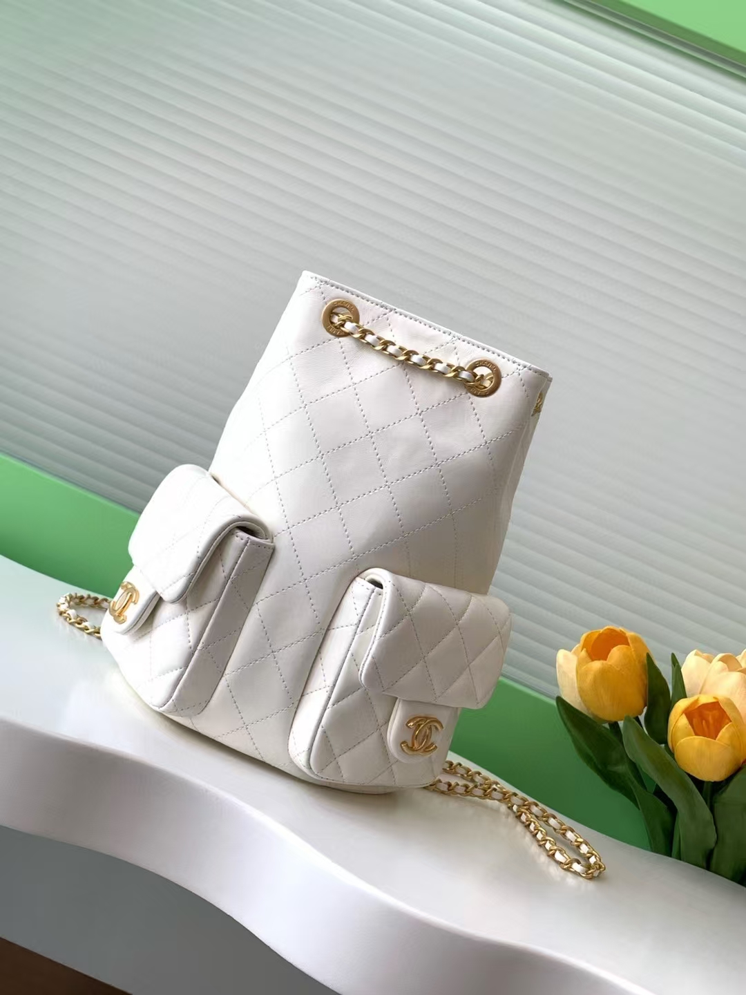 TOP CHANEL Backpack Leather 24.5x18x8cm - Black/White