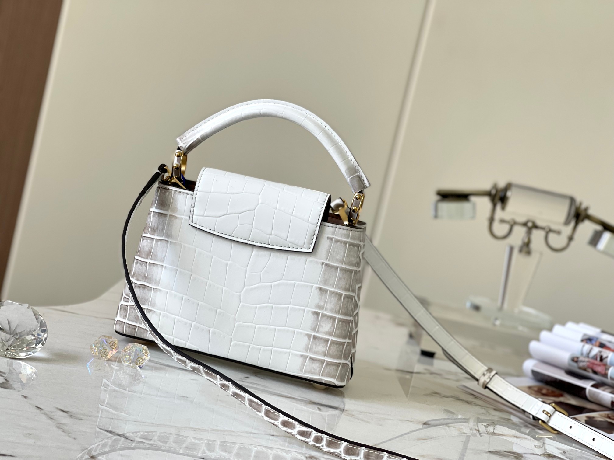 TOP Louis Vuitton LV Capucines Bag - Matte White with Himalayan Gold Buckle