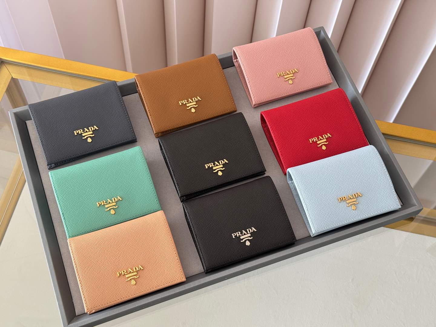 TOP PRADA Plain Leather Folding Wallet 11.2x9.5cm - 9 Colors