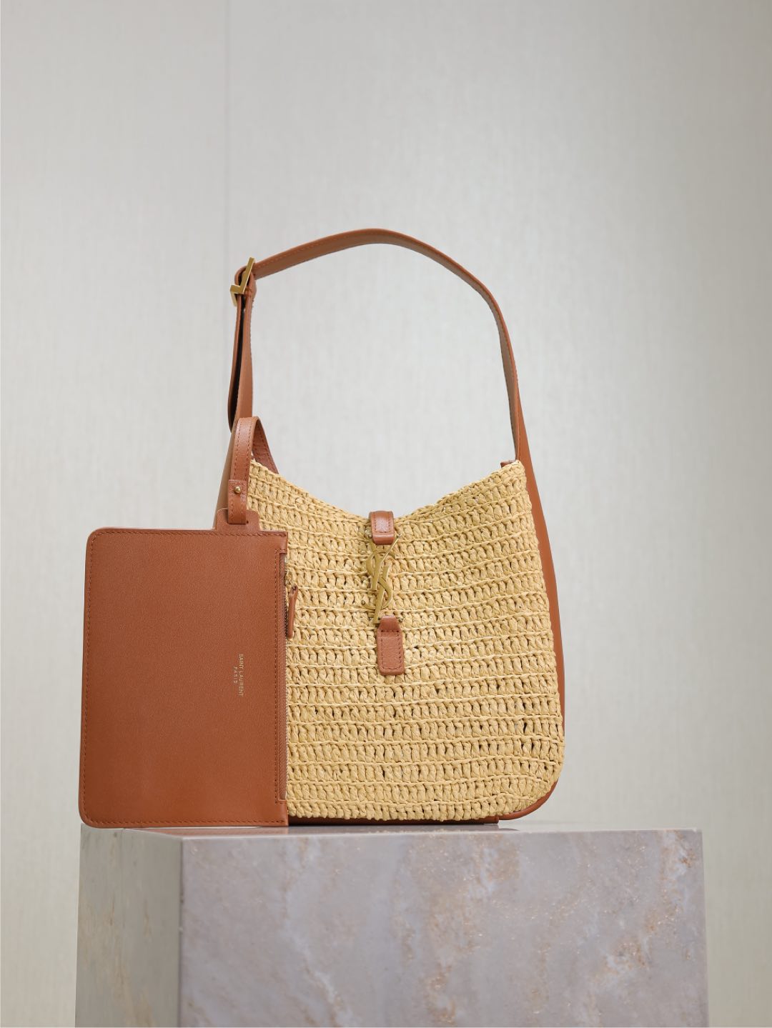 TOP Yves Saint Laurent YSL Le 5A7 Bag Weave Underarm Bags 23×22×8.5cm - Beige