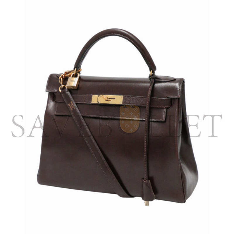 HERMES MASTER KELLY 28 BOX LEATHER CHOCOLATE BROWN GOLD HARDWARE (28*22*10cm)