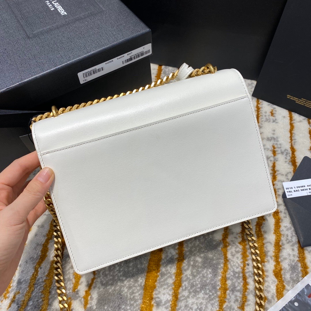TOP Yves Saint Laurent YSL Sunset Metallic Small Bag - White GHW