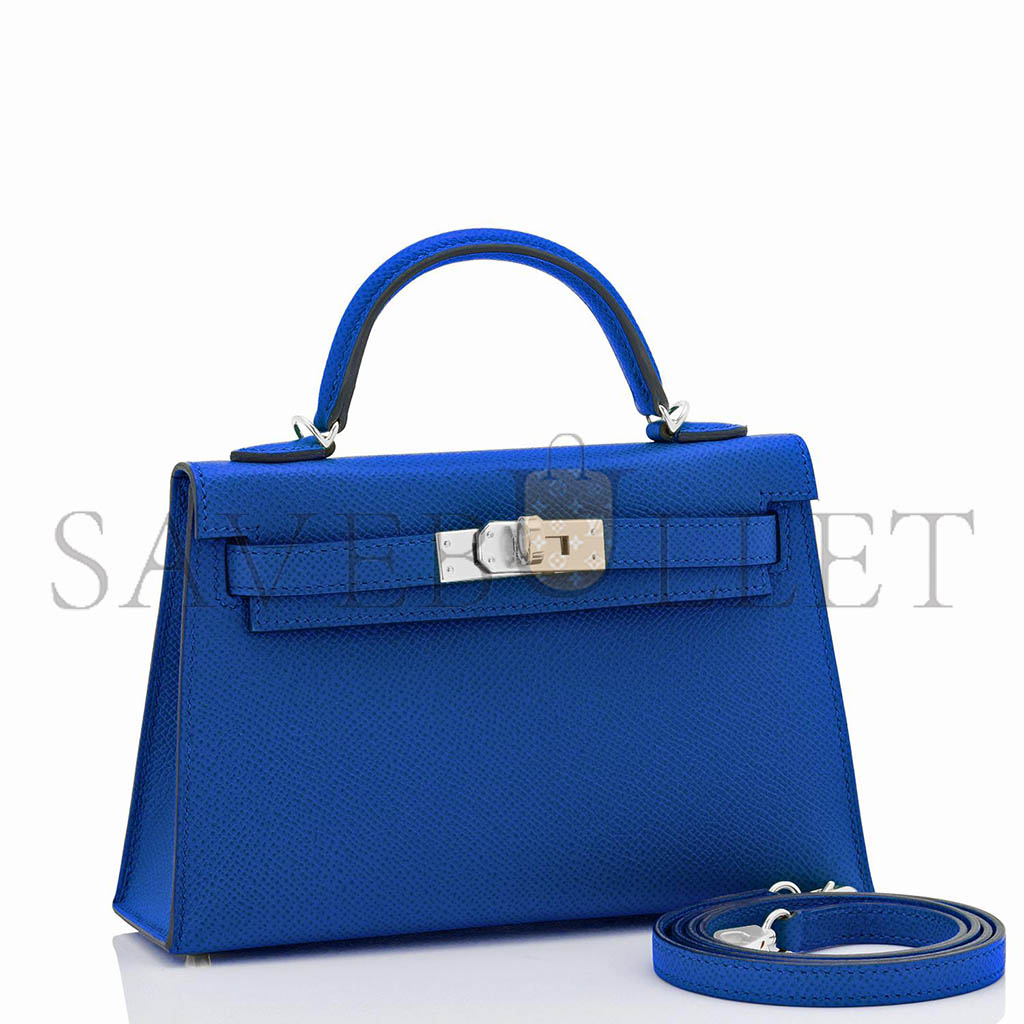 HERMÈS MINI KELLY II BLUE FRANCE EPSOM SELLIER BAG (19*12*5.5cm)