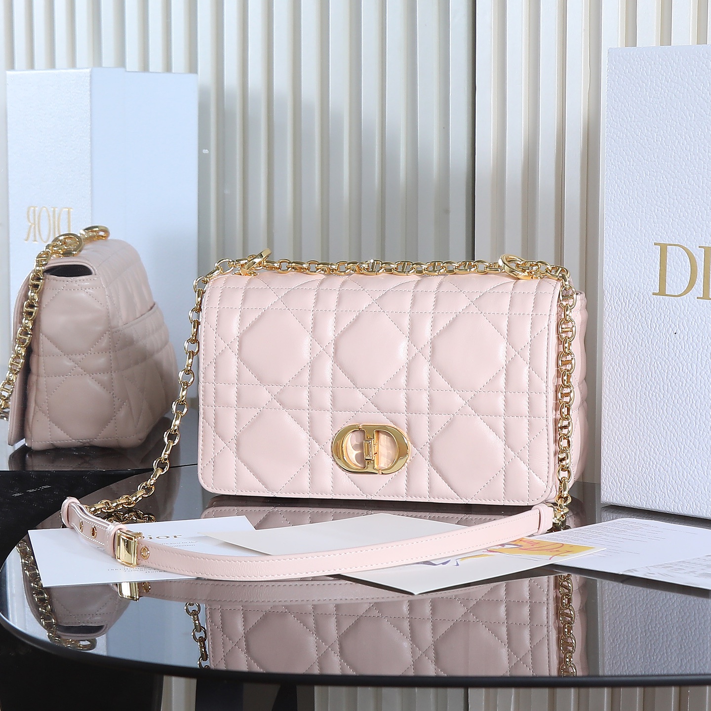 TOP Christian Dior CD Soft Caro Bag 20x13x7cm/25x16x9cm - Pink & GHW