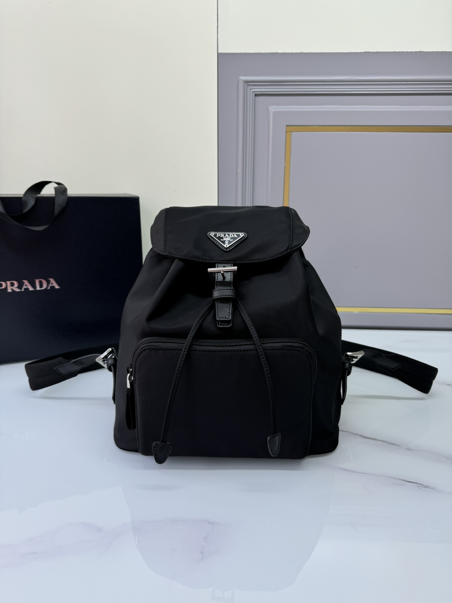 TOP PRADA Nylon Fabric Vintage Backpack 27x29x13.5cm - Black